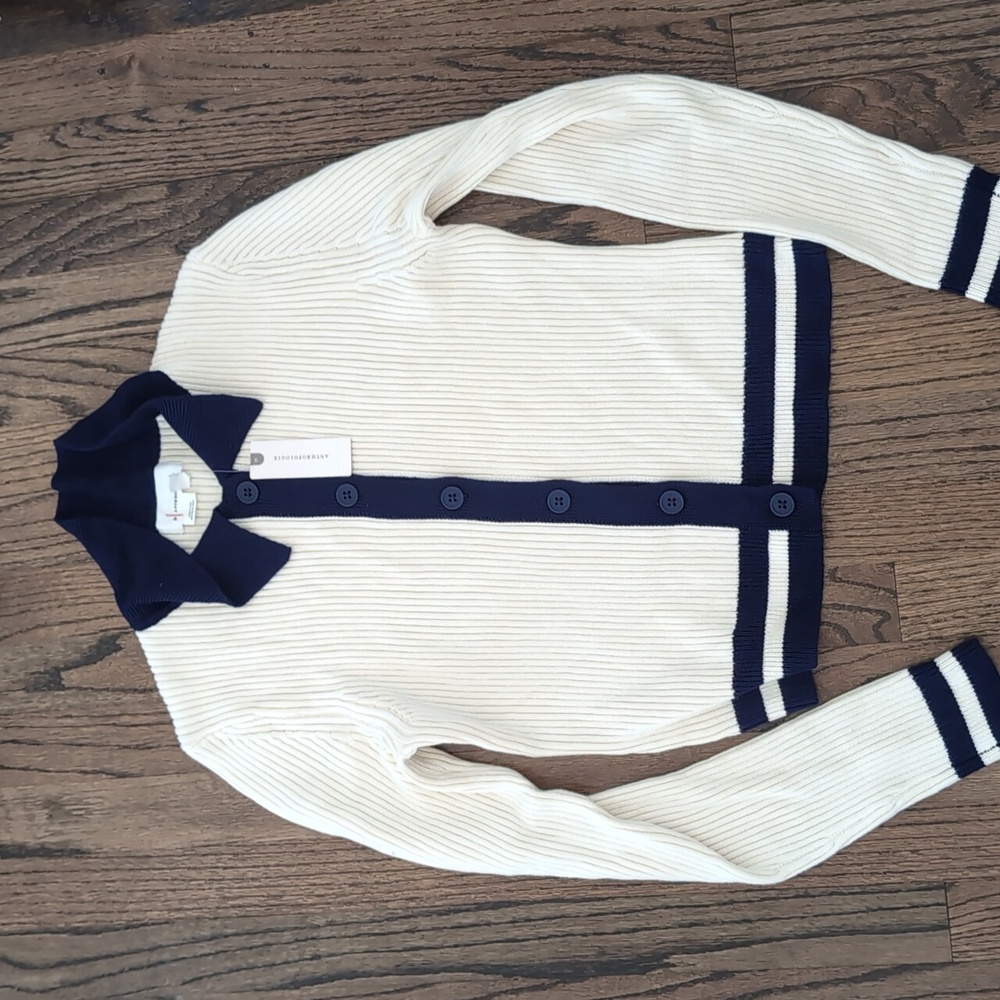 Anthropologie Cream and Navy Cardigan
